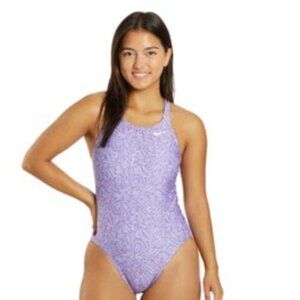 Nike Hydrastrong Multi Print Fastback Swimsuit Space Purple NWT